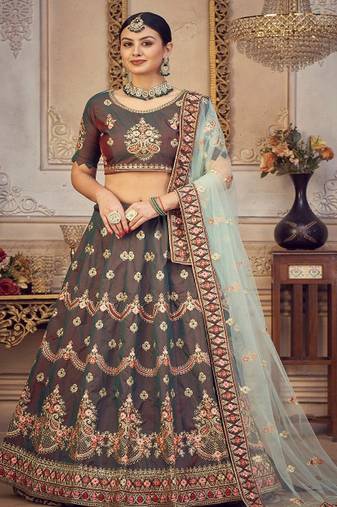 Embroidered Thread Work Semi Stitched Lehenga & Unstitched Blouse With Dupatta