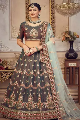 Embroidered Thread Work Semi Stitched Lehenga & Unstitched Blouse With Dupatta