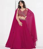 Embroidered V Neck Semi Stitched Lehenga & Ready to Wear Blouse With Dupatta