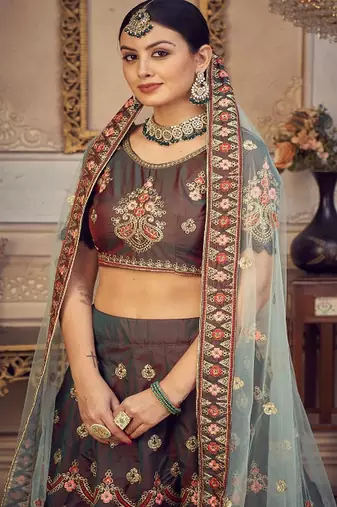 Embroidered Thread Work Semi Stitched Lehenga & Unstitched Blouse With Dupatta