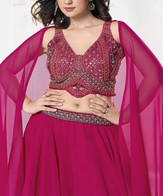 Embroidered V Neck Semi Stitched Lehenga & Ready to Wear Blouse With Dupatta 2