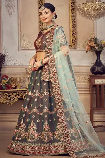 Embroidered Thread Work Semi Stitched Lehenga & Unstitched Blouse With Dupatta