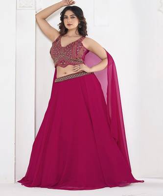 Embroidered V Neck Semi Stitched Lehenga & Ready to Wear Blouse With Dupatta 3