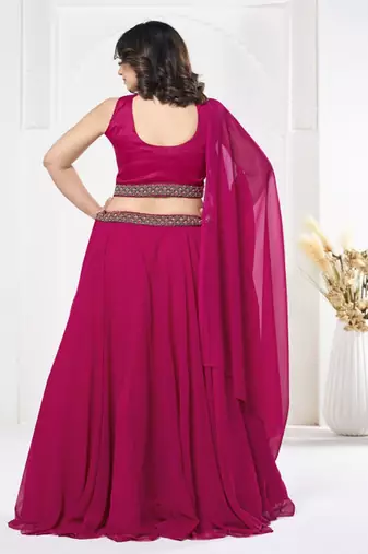 Embroidered V Neck Semi Stitched Lehenga & Ready to Wear Blouse With Dupatta