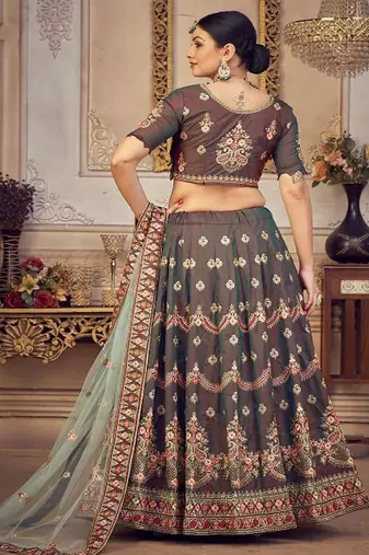 Embroidered Thread Work Semi Stitched Lehenga & Unstitched Blouse With Dupatta