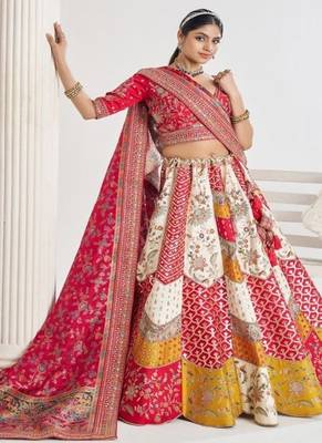Embroidered Banarasi Silk Semi Stitched Panelled Lehenga & Unstitched Blouse With Dupatta 1