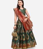 Green & Red Ready to Wear Lehenga & Unstitched Blouse With Dupatta