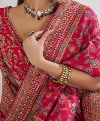 Embroidered Banarasi Silk Semi Stitched Panelled Lehenga & Unstitched Blouse With Dupatta 2