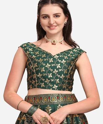 Green & Red Ready to Wear Lehenga & Unstitched Blouse With Dupatta 2