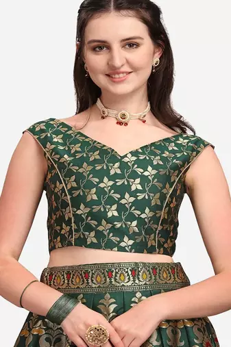 Green & Red Ready to Wear Lehenga & Unstitched Blouse With Dupatta