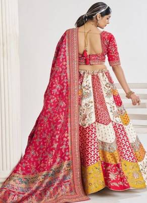Embroidered Banarasi Silk Semi Stitched Panelled Lehenga & Unstitched Blouse With Dupatta 3