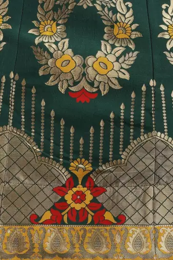 Green & Red Ready to Wear Lehenga & Unstitched Blouse With Dupatta