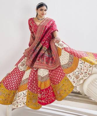 Embroidered Banarasi Silk Semi Stitched Panelled Lehenga & Unstitched Blouse With Dupatta 4