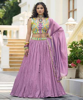 Emroidered Thread Work Ready To Wear Lehenga & Unstitched Blouse With Dupatta 1
