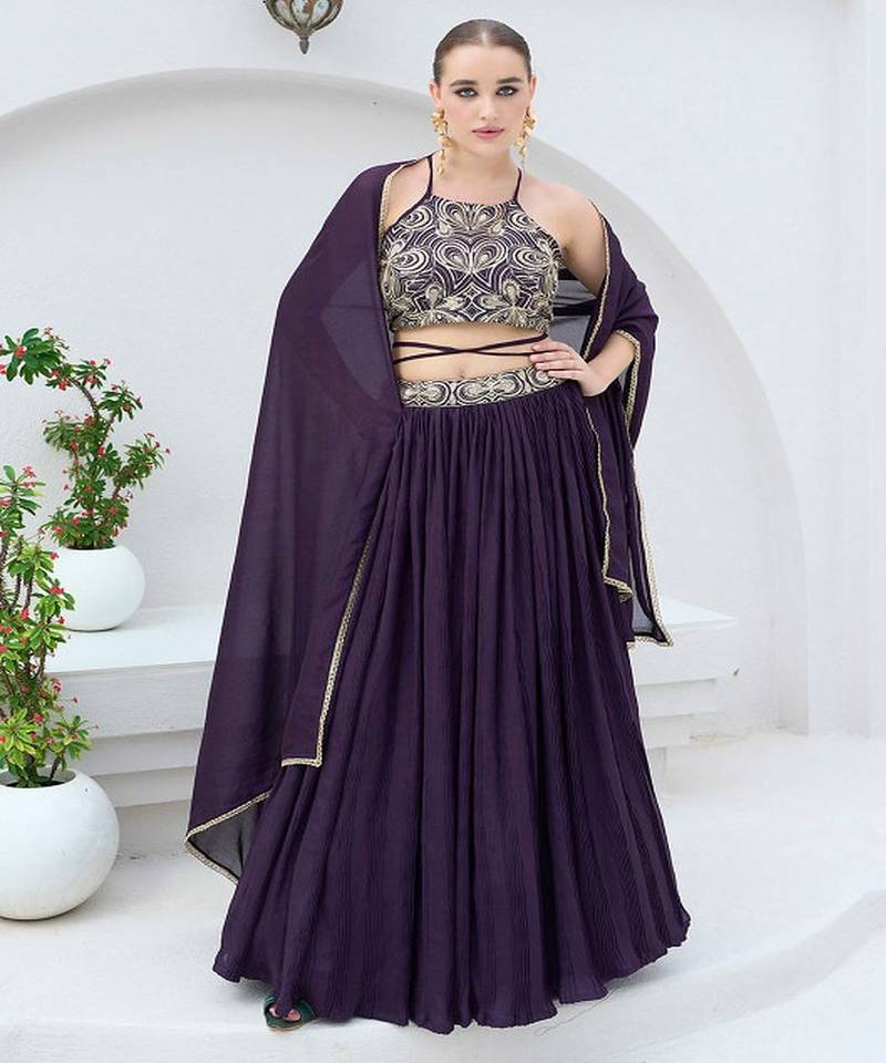 Emroidered Thread Work Ready To Wear Lehenga & Unstitched Blouse With Dupatta
