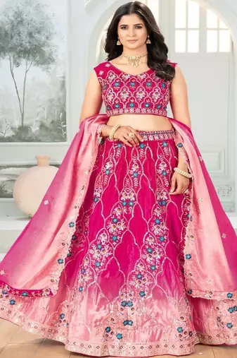 Embellished Semi Stitched Chinon Lehenga & Unstitched Blouse With Dupatta