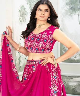 Embellished Semi Stitched Chinon Lehenga & Unstitched Blouse With Dupatta 2