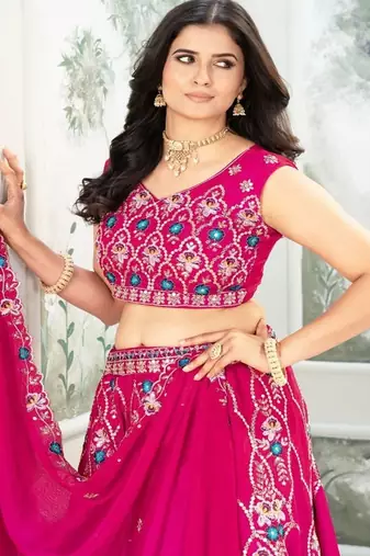 Embellished Semi Stitched Chinon Lehenga & Unstitched Blouse With Dupatta