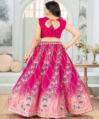 Embellished Semi Stitched Chinon Lehenga & Unstitched Blouse With Dupatta 4
