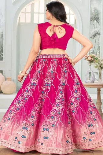 Embellished Semi Stitched Chinon Lehenga & Unstitched Blouse With Dupatta