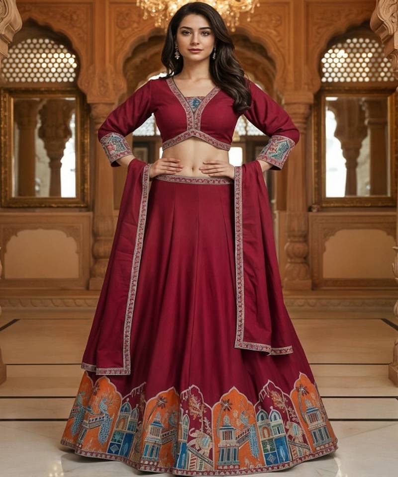 Embroidered Lehenga Choli With Dupatta