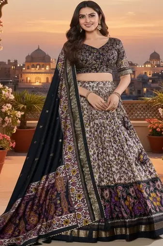 Printed Kalamkari Ready to Wear Lehenga & Unstitched Blouse With Dupatta