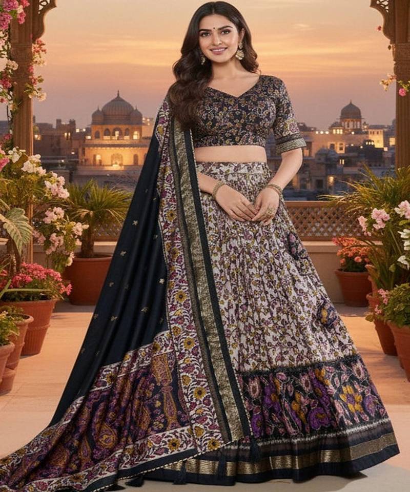 Printed Kalamkari Ready to Wear Lehenga & Unstitched Blouse With Dupatta