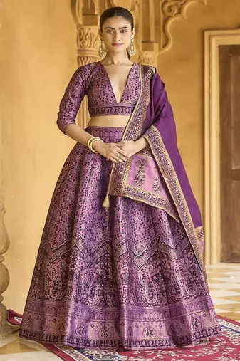 Woven Design Art Silk Lehenga & Unstitched Blouse With Dupatta