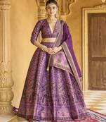 Woven Design Art Silk Lehenga & Unstitched Blouse With Dupatta