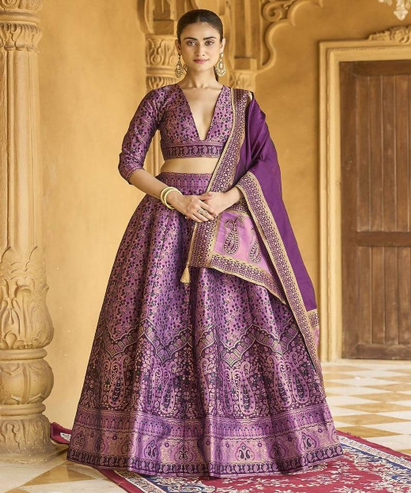 Woven Design Art Silk Lehenga & Unstitched Blouse With Dupatta