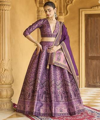 Woven Design Art Silk Lehenga & Unstitched Blouse With Dupatta 3