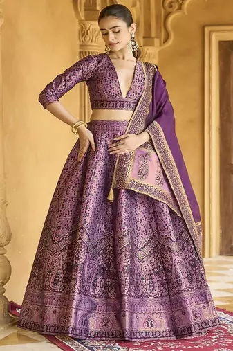 Woven Design Art Silk Lehenga & Unstitched Blouse With Dupatta