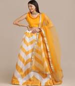 Yellow & White Semi Stitched Lehenga & Unstitched Blouse With Dupatta