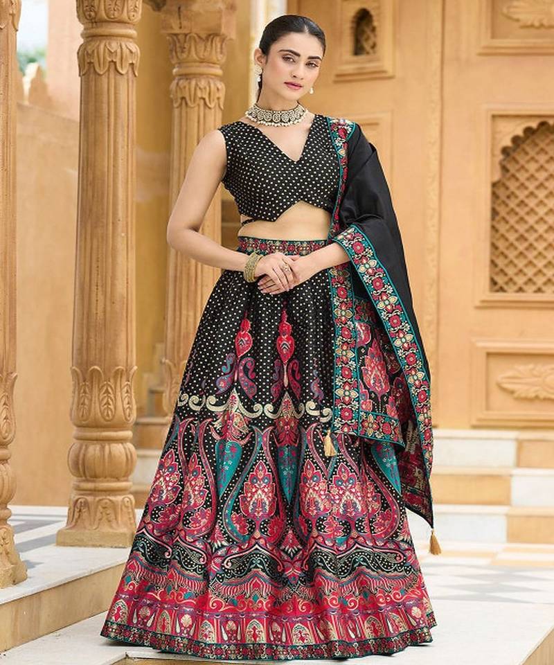 Woven Design Jacquard Ready To Wear Lehenga & Unstitched Blouse With Dupatta