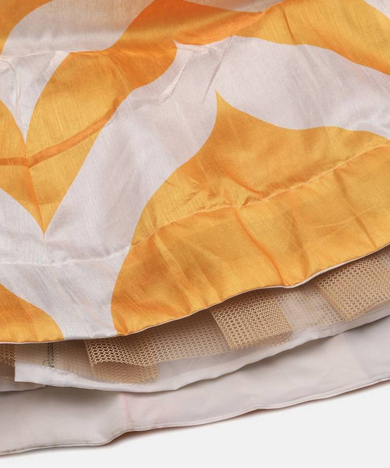 Yellow & White Semi Stitched Lehenga & Unstitched Blouse With Dupatta