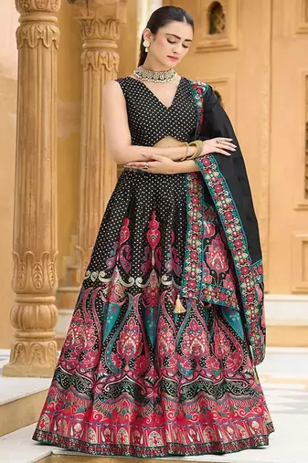 Woven Design Jacquard Ready To Wear Lehenga & Unstitched Blouse With Dupatta