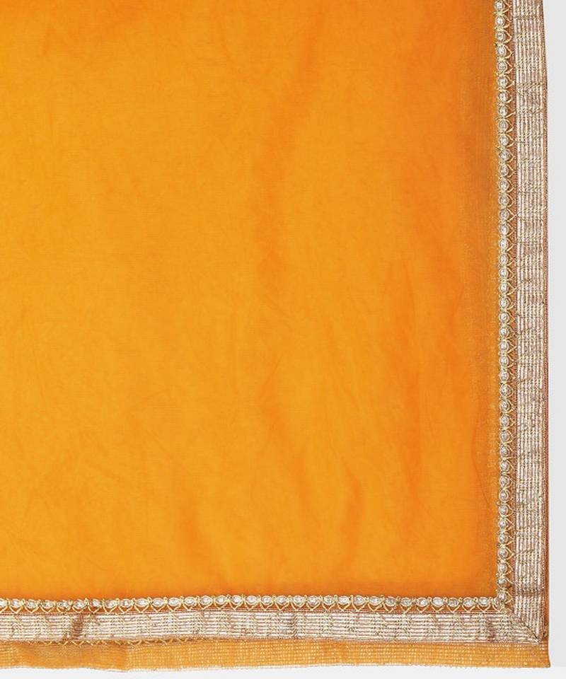 Yellow & White Semi Stitched Lehenga & Unstitched Blouse With Dupatta