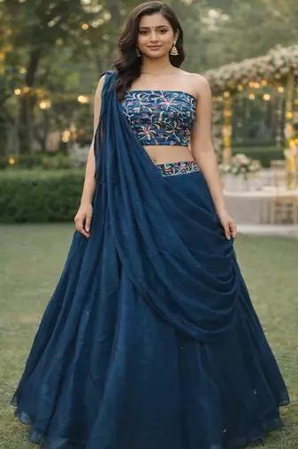 Embroidered Sequinned Ready to Wear Lehenga & Unstitched Blouse With Dupatta