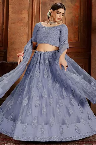 Embroidered Beads and Stones Soft Net Semi Stitched Lehenga & Blouse With Dupatta