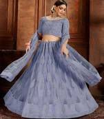 Embroidered Beads and Stones Soft Net Semi Stitched Lehenga & Blouse With Dupatta