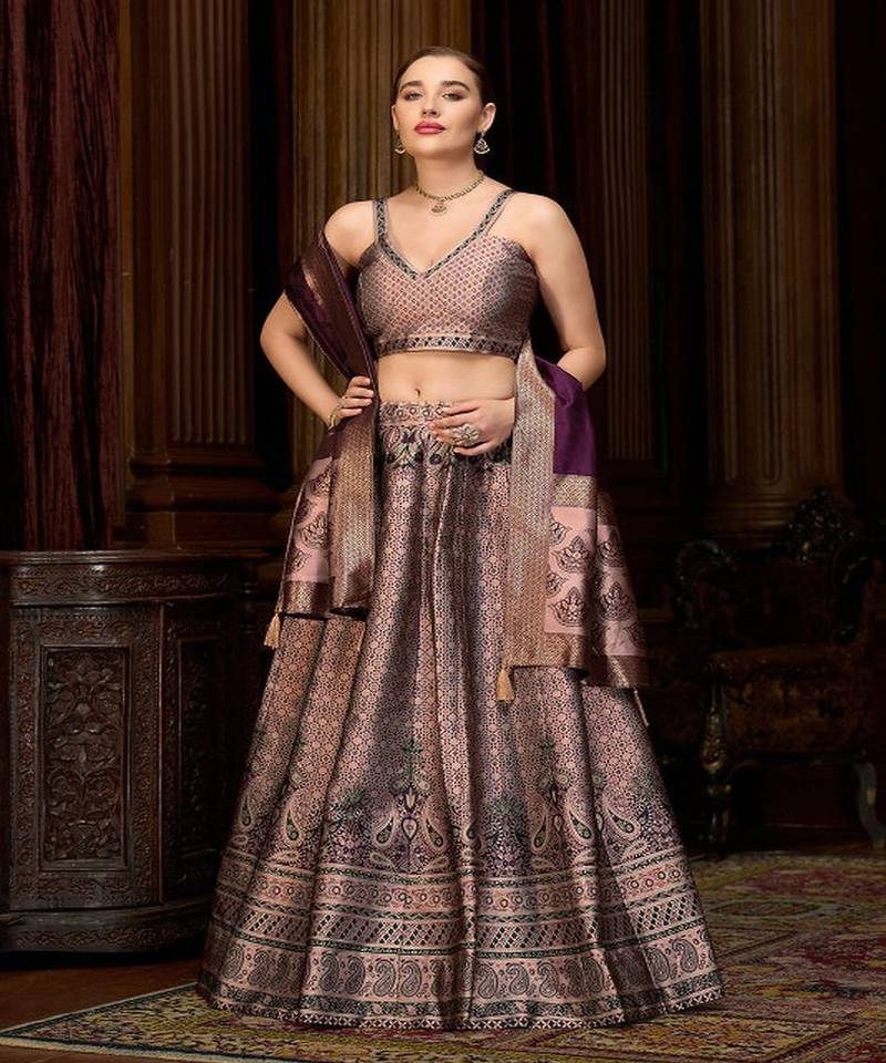 Woven Design Art Silk Lehenga & Unstitched Blouse With Dupatta