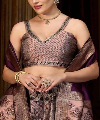 Woven Design Art Silk Lehenga & Unstitched Blouse With Dupatta 2