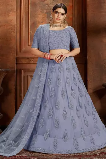 Embroidered Beads and Stones Soft Net Semi Stitched Lehenga & Blouse With Dupatta