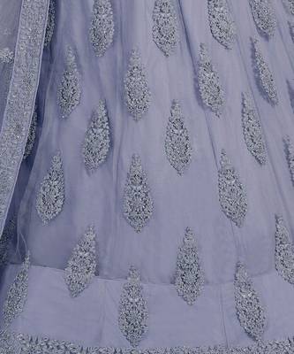 Embroidered Beads and Stones Soft Net Semi Stitched Lehenga & Blouse With Dupatta 4