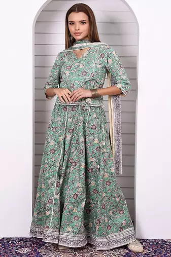 Floral Printed Pure Cotton Ready to Wear Lehenga & Blouse With Dupatta