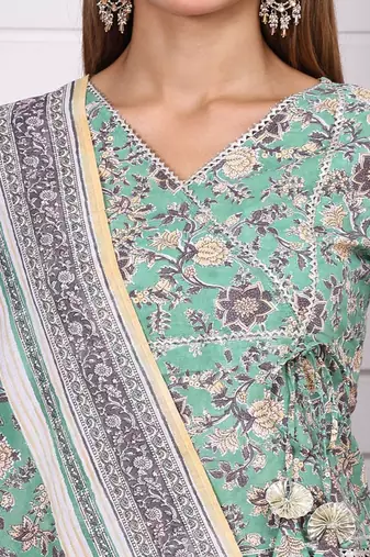 Floral Printed Pure Cotton Ready to Wear Lehenga & Blouse With Dupatta