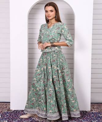 Floral Printed Pure Cotton Ready to Wear Lehenga & Blouse With Dupatta 3
