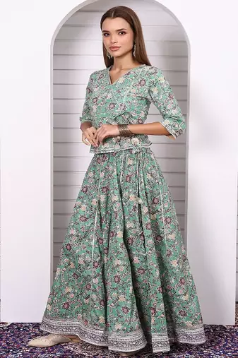 Floral Printed Pure Cotton Ready to Wear Lehenga & Blouse With Dupatta