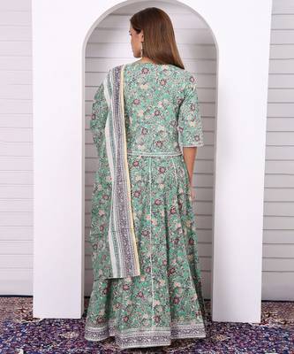 Floral Printed Pure Cotton Ready to Wear Lehenga & Blouse With Dupatta 4