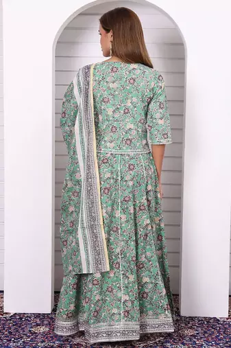 Floral Printed Pure Cotton Ready to Wear Lehenga & Blouse With Dupatta